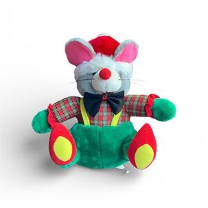 Plaid Santa Claus Elf Mouse Plush Toy Christmas Plaid Green Overalls Festive Bow